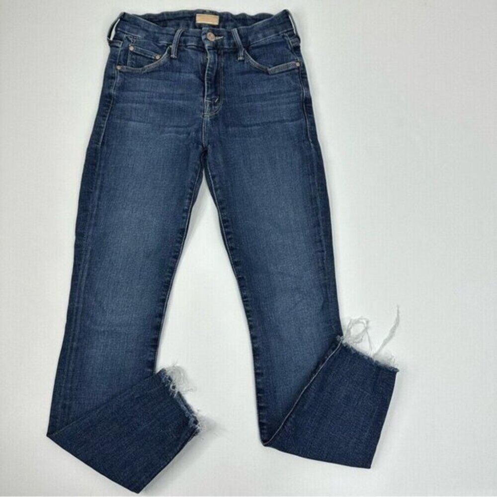 Mother The Looker Ankle Fray‎ Jeans Girl Crush Skinny Raw Hem Dark Wash Size 25